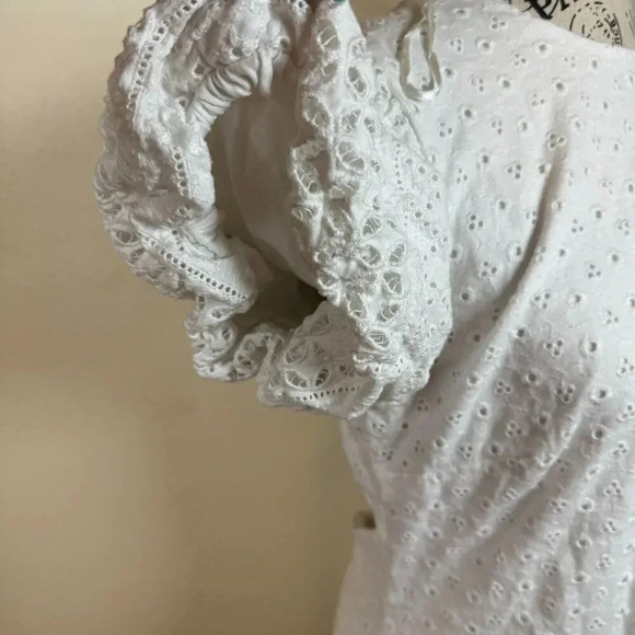 Free People Apricot Rose Mini Eyelet White Dress Puff Sleeve Open Back Size Med - Picture 6 of 12